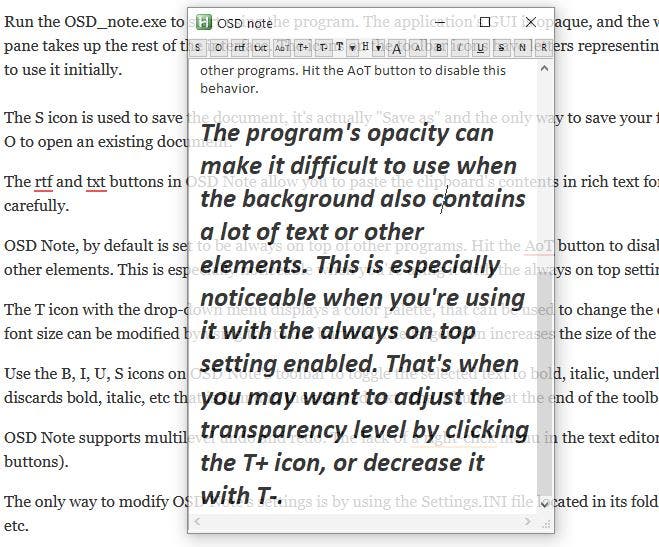 OSD Note transparency controls