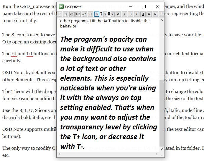 OSD Note transparency disabled