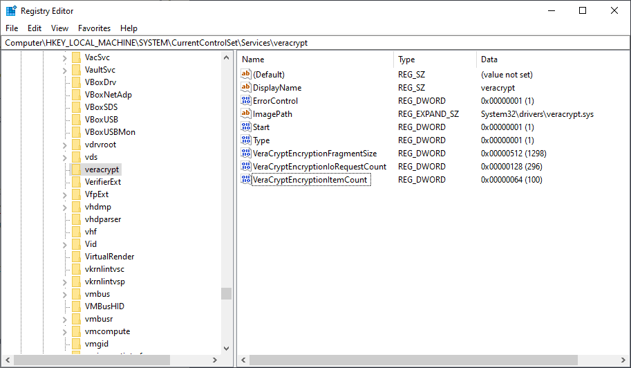 veracrypt registry