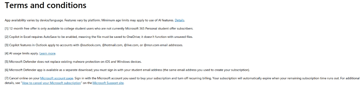 Microsoft 365 Personal terms and conditions