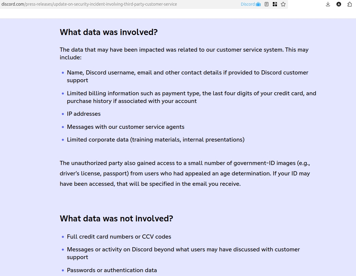 Discord customer service breach